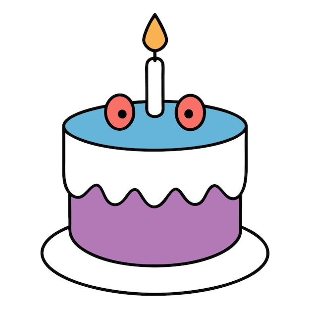 Ilustración de arte vectorial divertida del pastel de cumpleaños