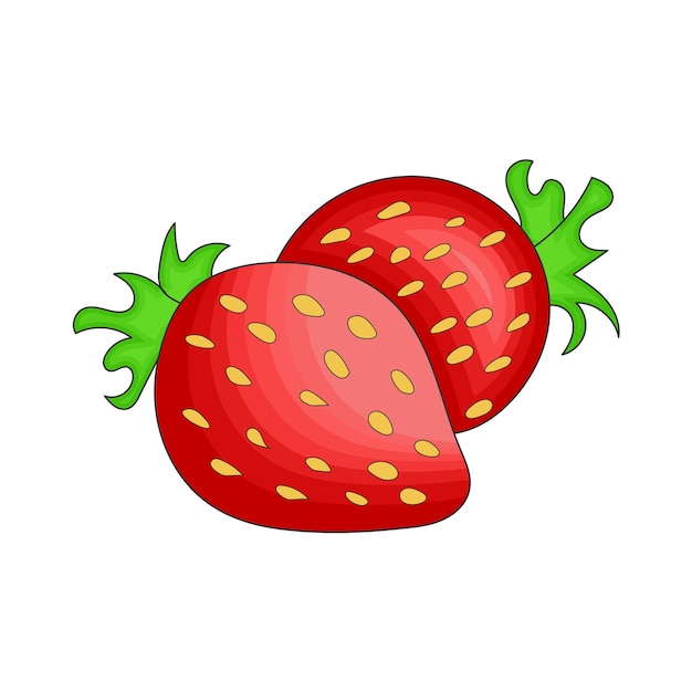 Vector ilustración de arte vectorial de fresa con hojas sobre fondo blanco
