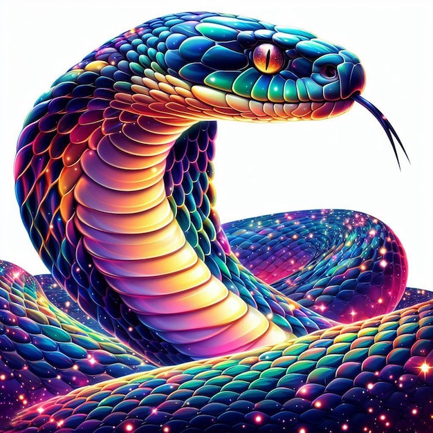 Vector ilustración de arte vectorial hiperrealista colorida cobra rey africana aislada sobre fondo blanco