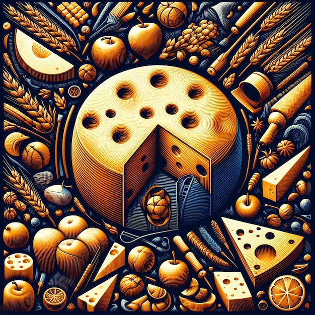 Ilustración de arte vectorial hiperrealista colorida comida sabrosa todavía retrato de queso gorgonzola italiano