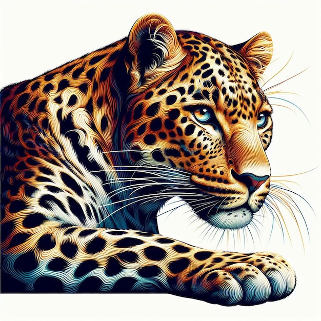 Ilustración de arte vectorial hiperrealista colorido del leopardo africano retrato aislado de fondo blanco