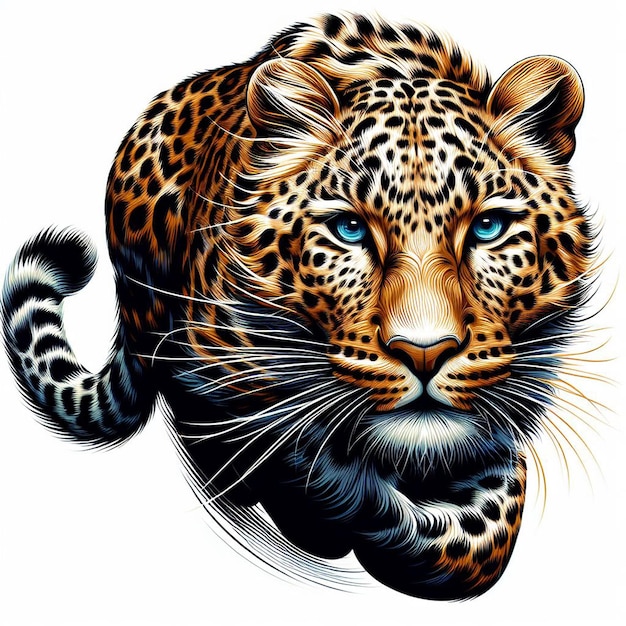 Vector ilustración de arte vectorial hiperrealista colorido del leopardo africano retrato aislado de fondo blanco