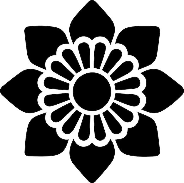 Ilustración de arte vectorial de icono de flor mínima de fondo blanco de color negro 5