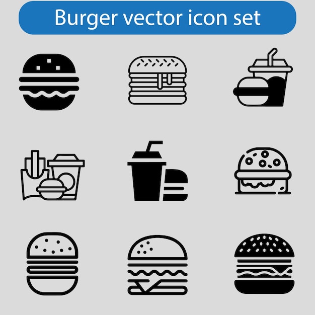 Ilustración de arte vectorial de icono de hamburguesa de un conjunto de comida rápida para el diseño de sitios web de UI y UX o aplicaciones móviles