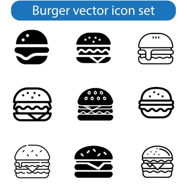 Ilustración de arte vectorial de icono de hamburguesa de un conjunto de comida rápida para el diseño de sitios web de UI y UX o aplicaciones móviles
