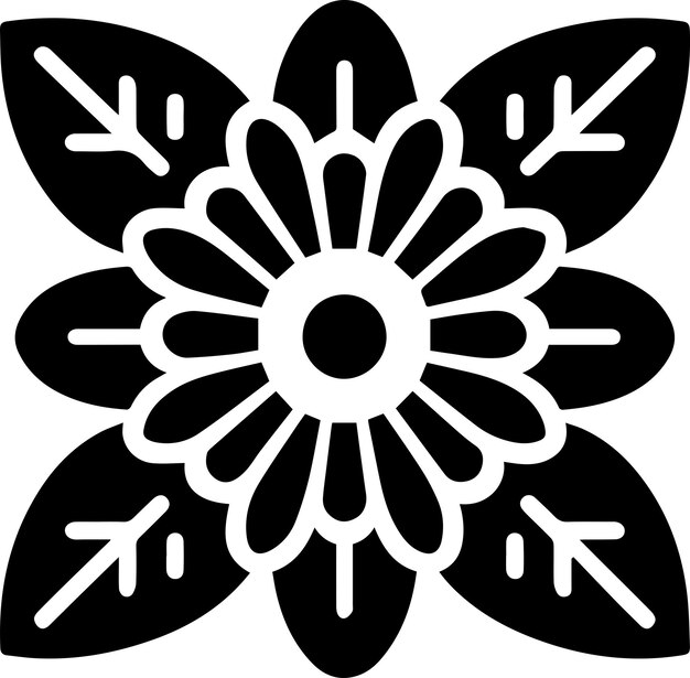 Ilustración de arte vectorial de íconos de flores en color negro con fondo blanco aislado 11