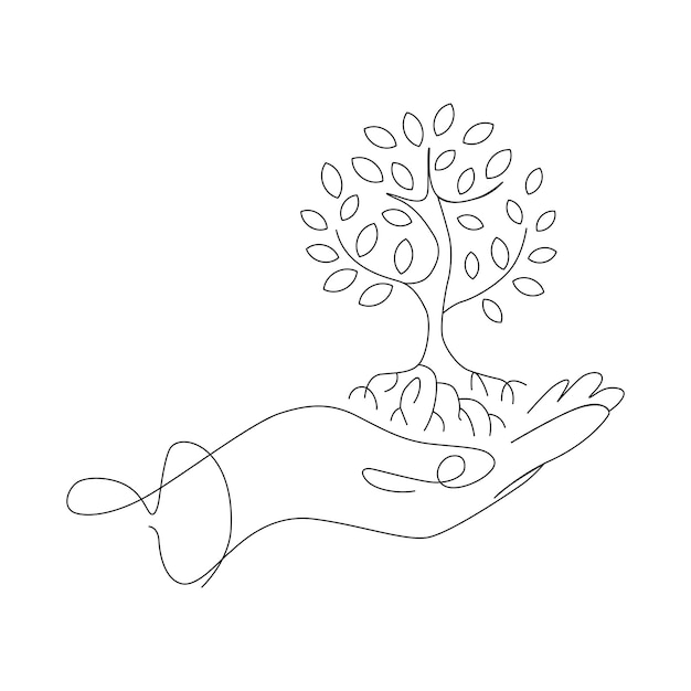 Ilustración de arte vectorial de línea de cultivo de árboles a mano