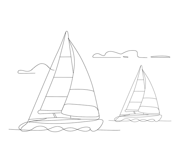 Ilustración de arte vectorial de una línea de dos yates