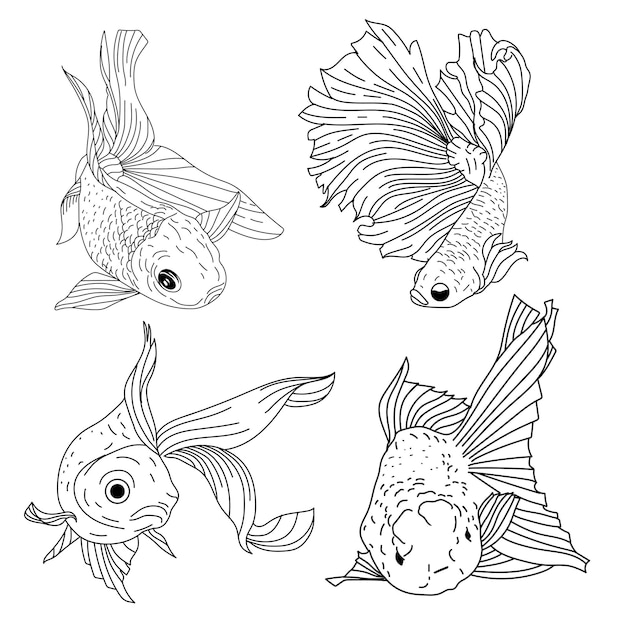 Ilustración de arte vectorial de línea de peces de colores
