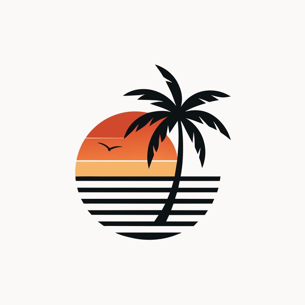 Ilustración de arte vectorial del logotipo de la puesta de sol con árbol de coco 19