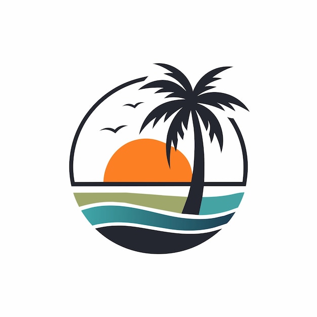 Ilustración de arte vectorial del logotipo de la puesta de sol con árbol de coco 22