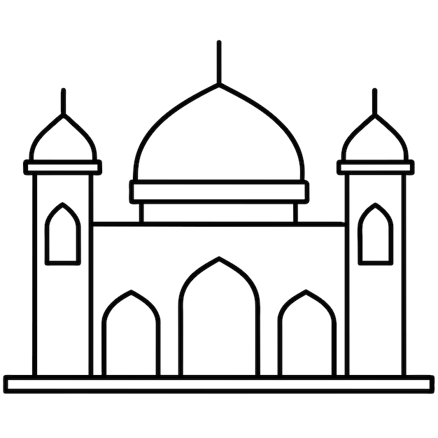 Ilustración de arte vectorial minimalista de la mezquita silueta de color negro silueta de fondo blanco 30