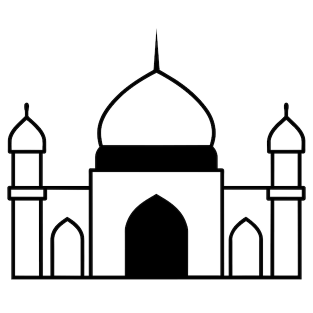 Ilustración de arte vectorial minimalista de la mezquita silueta de color negro silueta de fondo blanco 42