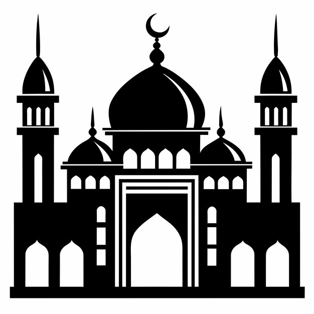 Ilustración de arte vectorial minimalista de la mezquita silueta de color negro silueta de fondo blanco 71