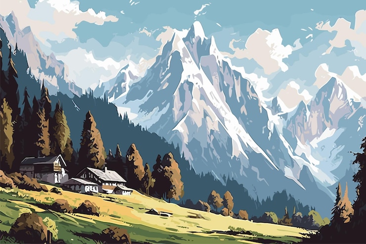 Vector ilustración de arte vectorial país de las maravillas congelación cubierta paisaje de enero luz solar helada estacional