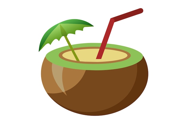 Ilustración de arte vectorial de paja con imagen de coco