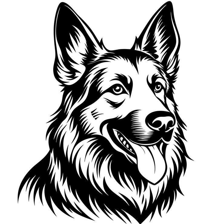 Una ilustración de arte vectorial de perro de diseño Linoart de pastor alemán