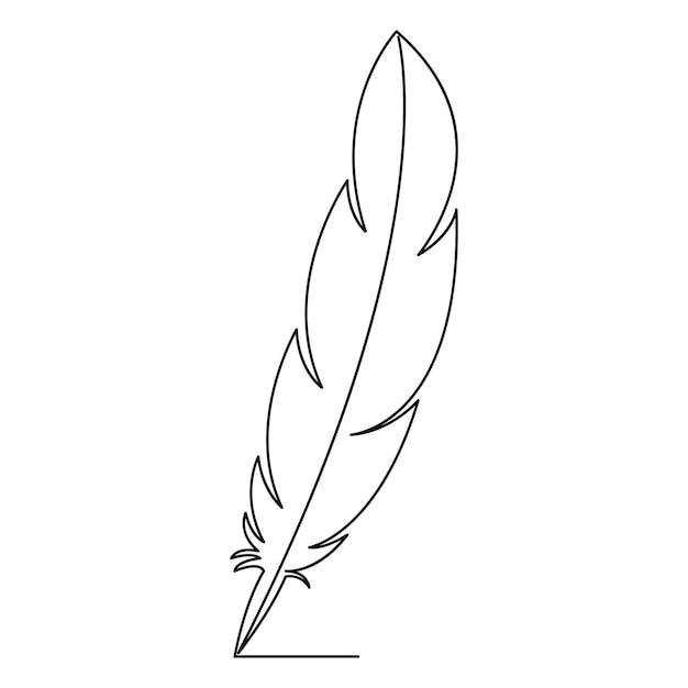 Ilustración de arte vectorial de pluma de pájaro con una sola línea continua dibujada a mano para delinear