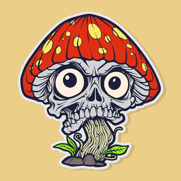 Ilustración de arte vectorial premium cráneo setas garabateo dibujo de dibujos animados color espeluznante gracioso