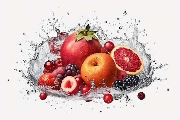 Ilustración de arte vectorial de salpicaduras de agua de fruta fresca sobre fondo blanco