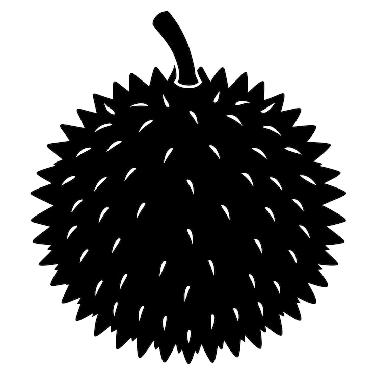 Ilustración de arte vectorial de silueta de durian y diseño de obras de arte de frutas de durian de color negro