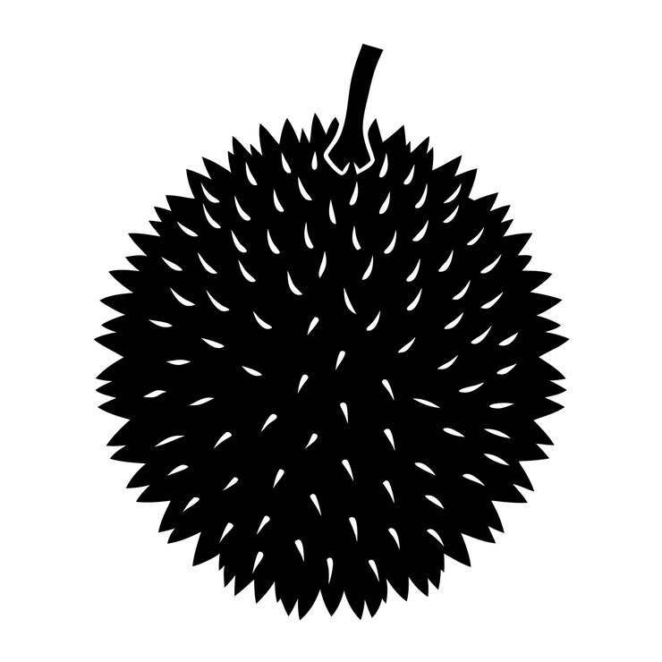 Ilustración de arte vectorial de silueta de durian y diseño de obras de arte de frutas de durian de color negro