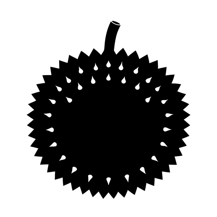 Ilustración de arte vectorial de silueta de durian y diseño de obras de arte de frutas de durian de color negro