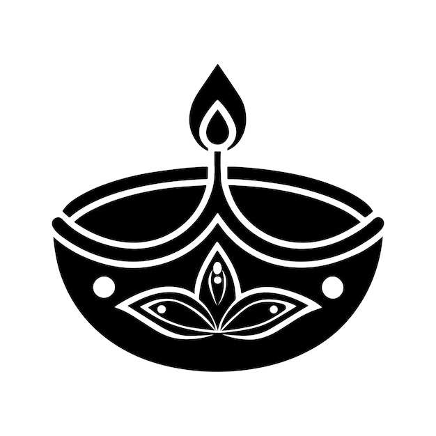 Ilustración de arte vectorial de la silueta de la lámpara de aceite de Diwali aislada sobre un fondo blanco