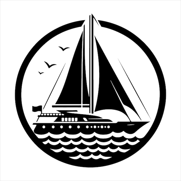 Ilustración de arte vectorial de la silueta del yate en la bahía