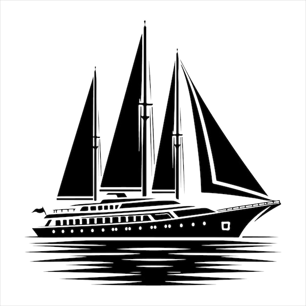 Ilustración de arte vectorial de la silueta del yate en la bahía