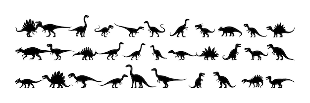 Ilustración de arte vectorial de siluetas de dinosaurios con fondo blanco