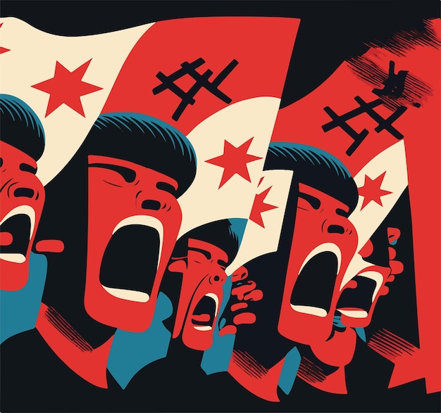 Ilustración de arte vectorial sobre la política del gobierno de China con respecto a Covid-19 2023, protesta y bloqueo