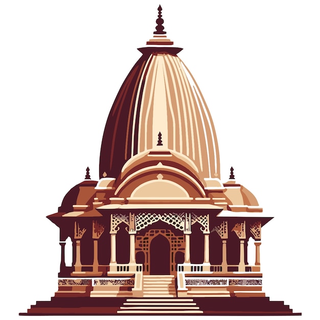 Ilustración de arte vectorial de un templo hindú indio con arquitectura detallada y un marrón claro