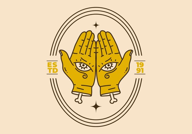 Ilustración de arte vintage de dos manos con ojos