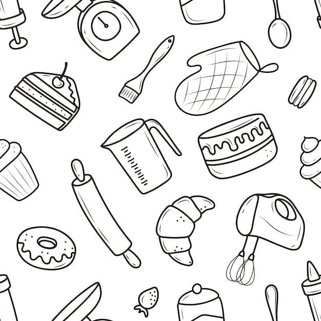 Ilustración de artículos de cocina para postres y pasteles.