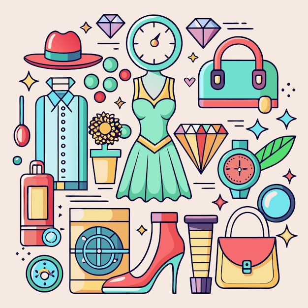 Ilustración de artículos de moda de colores