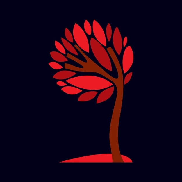 Ilustración artística del árbol decorativo de otoño con hojas rojas, símbolo ecológico estilizado. imagen vectorial de diseño gráfico en idea de temporada, hermosa imagen.