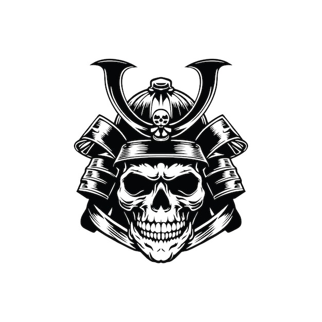 Ilustración artística del diseño del samurai del cráneo