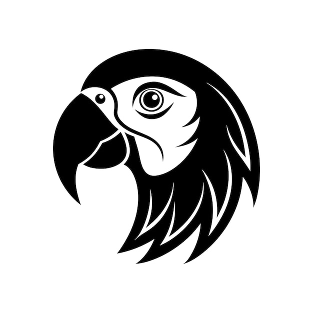 Ilustración artística de icono vectorial de loro en blanco y negro sobre fondo blanco