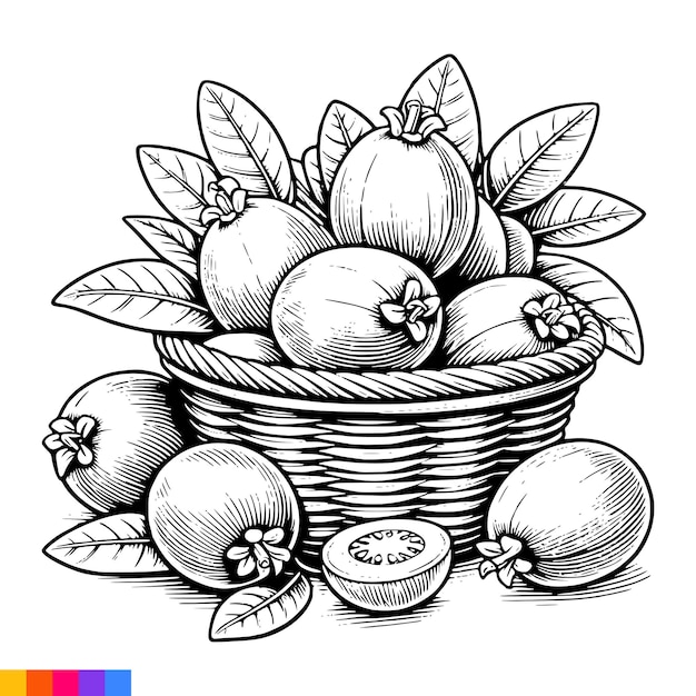 Vector ilustración artística de la línea de la canasta de frutas para el libro de colorear frutas página de colorear gráficos vectoriales