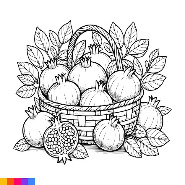 Vector ilustración artística de la línea de la canasta de frutas para el libro de colorear frutas página de colorear gráficos vectoriales