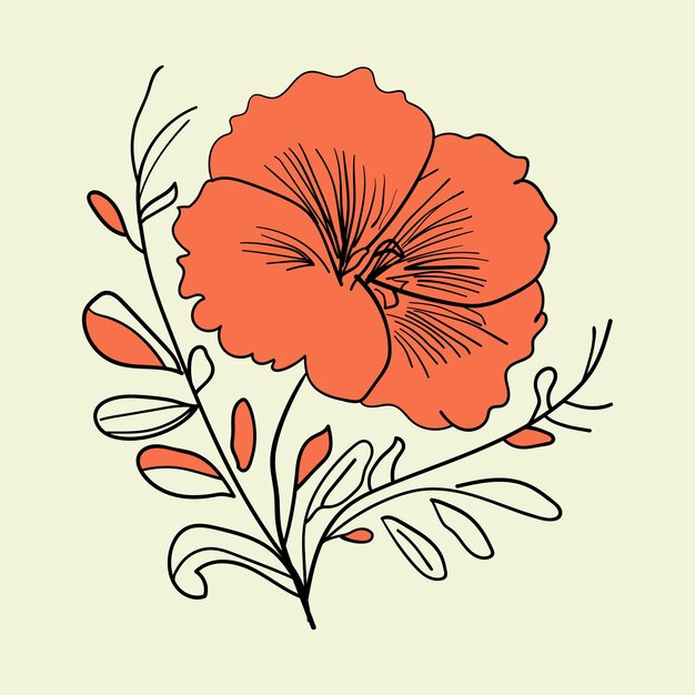 Ilustración artística de una línea dibujada a mano y corona de flores decorativas