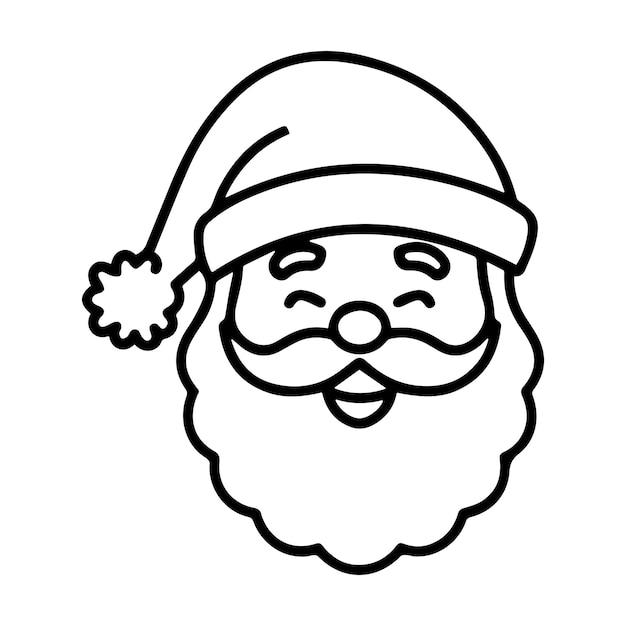 Ilustración artística de la línea facial de Papá Noel sonriente con sombrero y barba