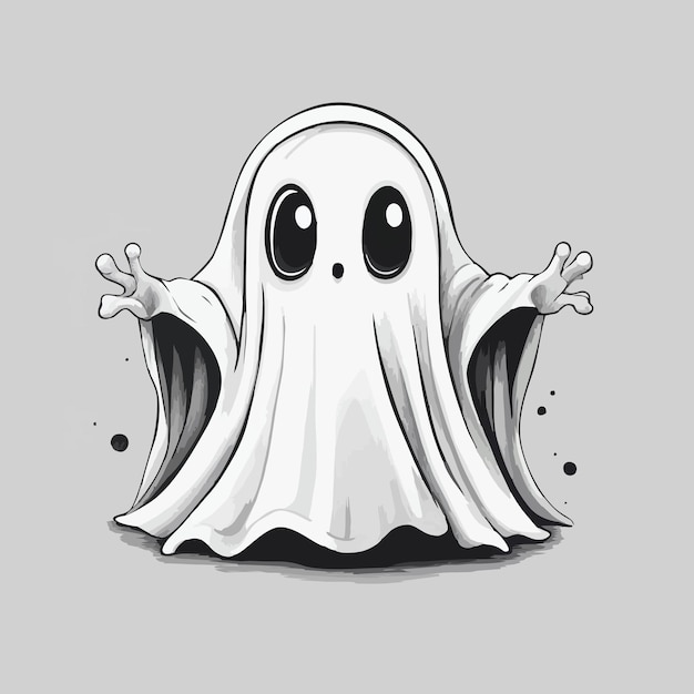 Ilustración artística de una línea de un fantasma lindo