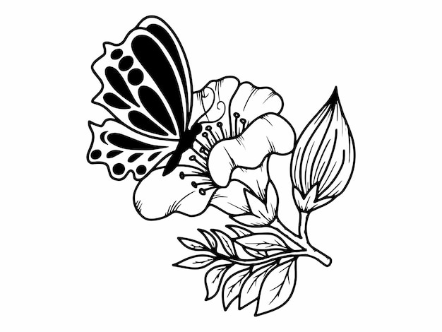 Ilustración artística de la línea de flores de mariposa