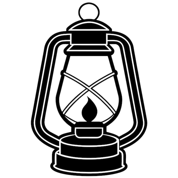 Ilustración artística de la línea de lámparas de queroseno Linterna vintage Iluminación retro Contorno simple Lámpara de aceite antigua C