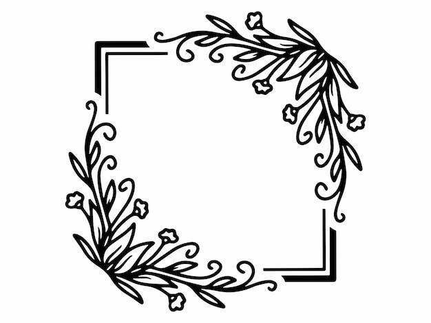 Ilustración artística de la línea del marco de flores
