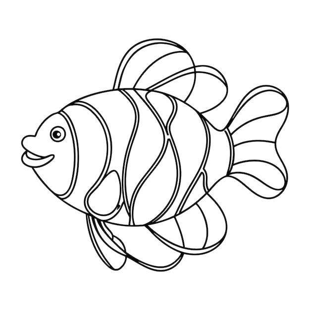 Ilustración artística de la línea de peces payaso en blanco y negro para colorear