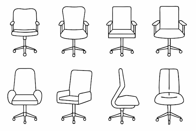 Ilustración artística de la línea de sillas de oficina diseño contemporáneo ilustraciones de sillas limpias