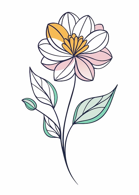 Ilustración artística de líneas continuas de flores sobre un fondo blanco